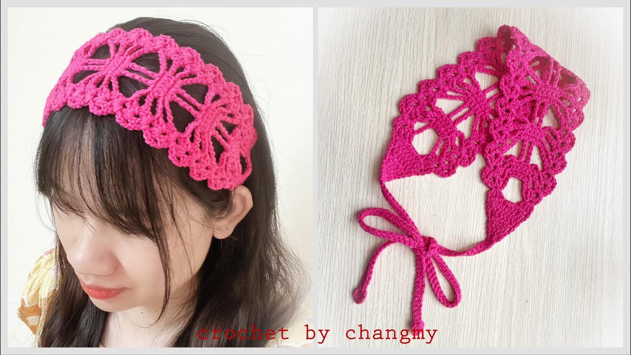 214. DIY crochet headband by changmy | Hướng dẫn móc băng đô ruy băng điệu đà