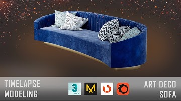 3ds max timelapse modeling Art deco sofa