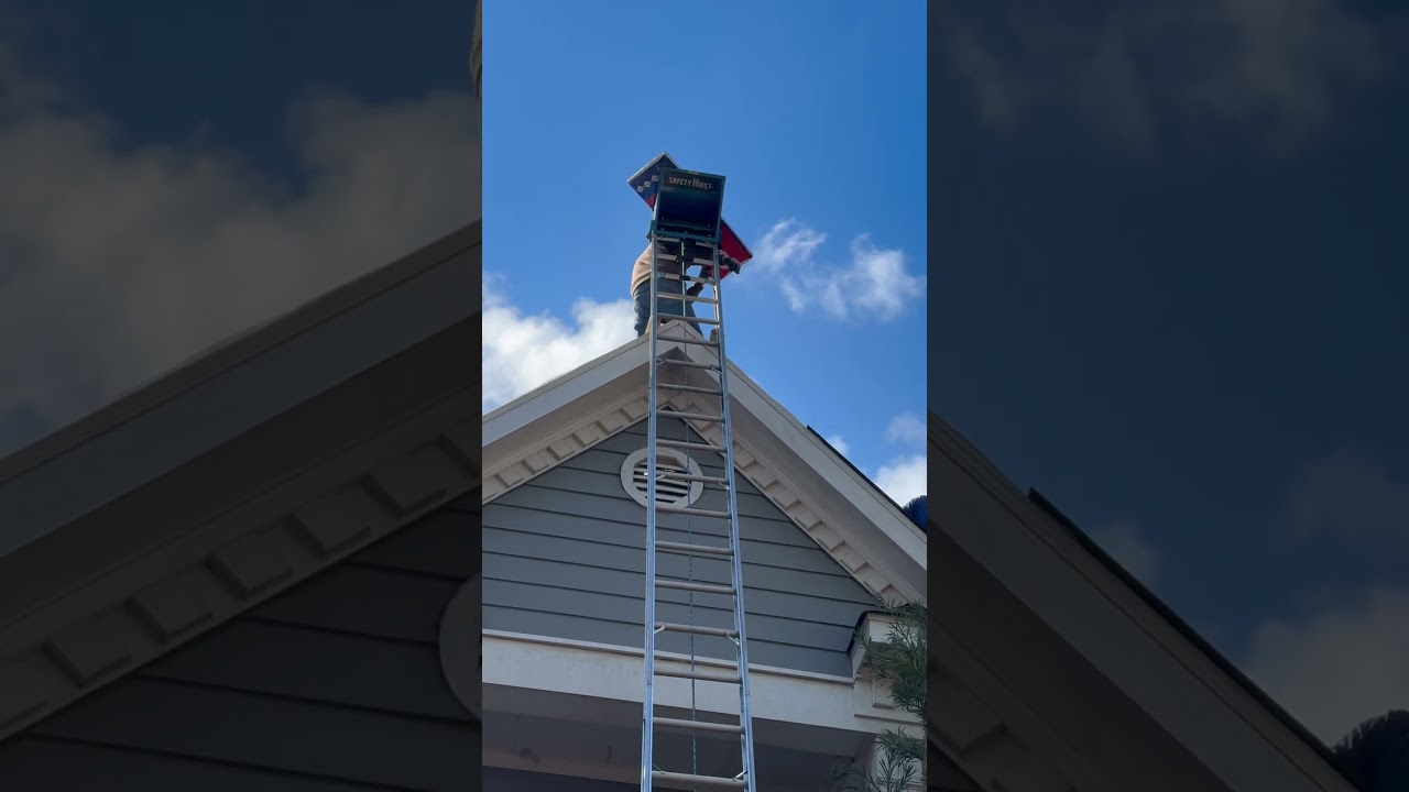 Watch This is the work smart not hard ladder. Roofers use it to get shingles to the top of a high roof. on YouTube Watch This is the work smart not hard ladder. Roofers use it to get shingles to the top of a high roof. on YouTube