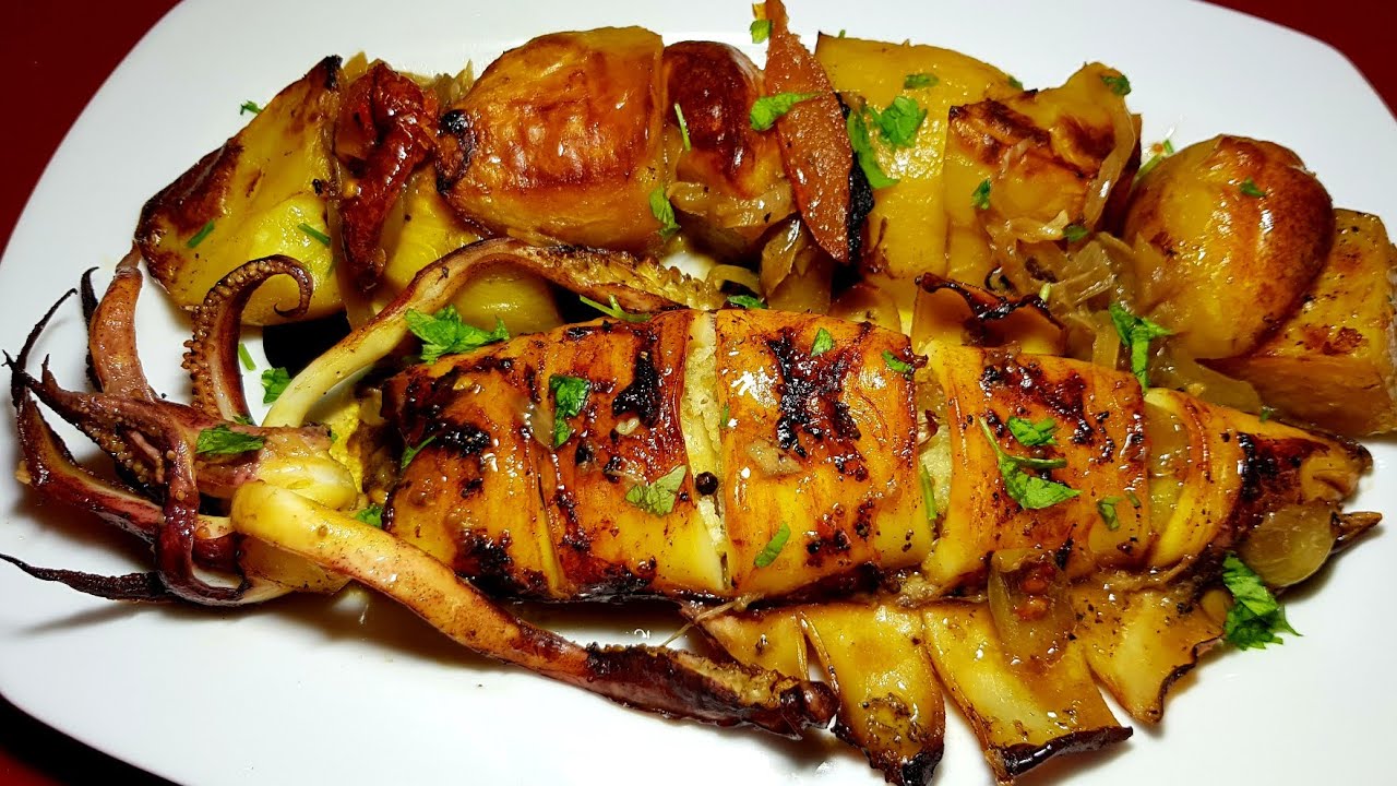 Calamar al horno con patatas | 🦑🦑 | Asado de calamar