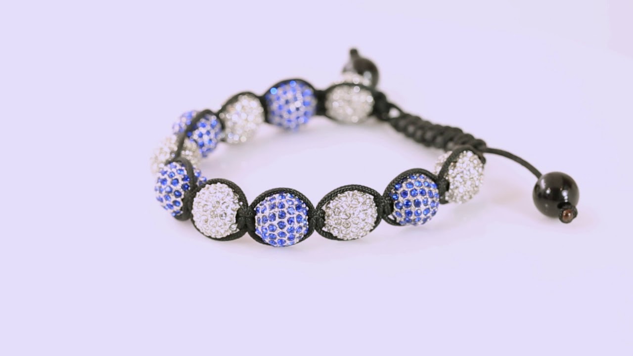 Shamballa Inspired Bracelet Black Blue Crystal Ball Bead Adjustable