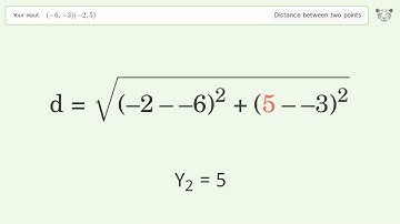 Find the distance between two points p1 (-6,-3) and p2 (-2,5): Step-by-Step Video Solution