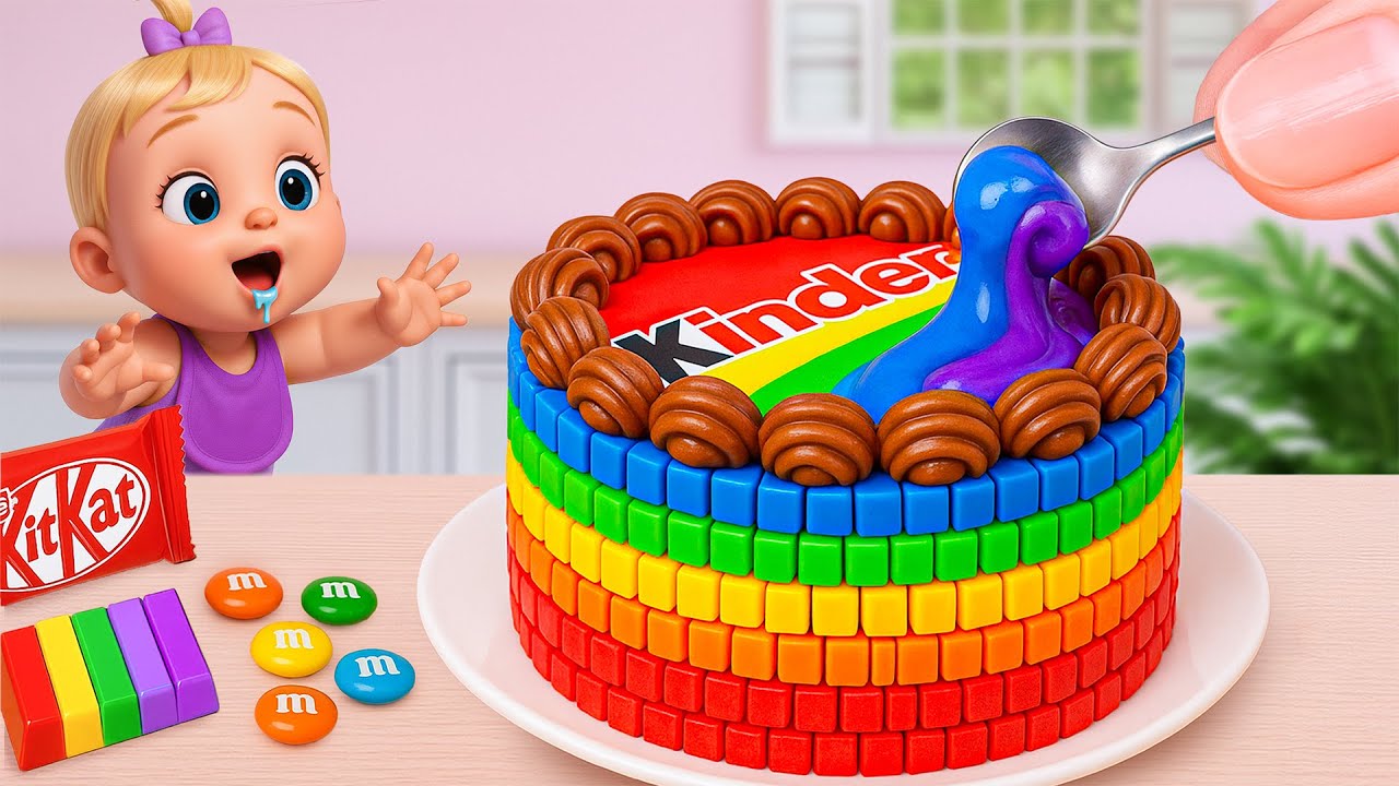 🌈 Yummy Rainbow Kinder Cake 🍫 Perfect Miniature Colorful Slime Dessert Decorating