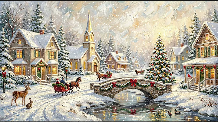 Cozy Christmas Village Ambience 🎄 Oil Painting Screensaver 4K | Nostalgic Winter Snow (1 Hour)