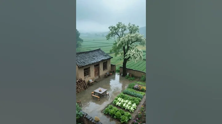 Rainy Day at a Rustic Village Courtyard #shorts #cottage #garden #rain #courtyard #vegetables