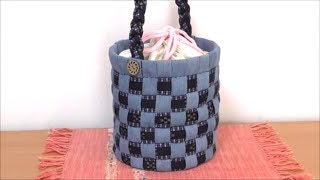 布バンドで作る内袋付きワンハンドルの丸底バッグ　Handmade bag DIY