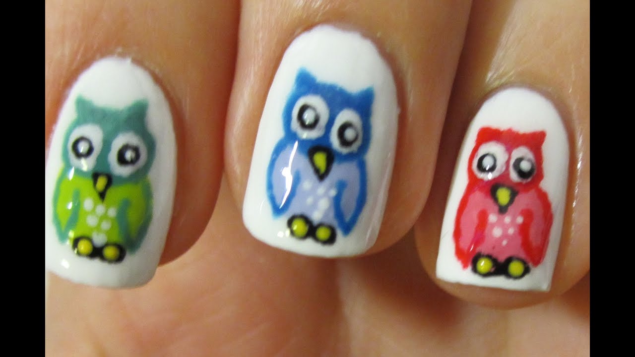 Colourful Owls Nail Art Tutorial - YouTube