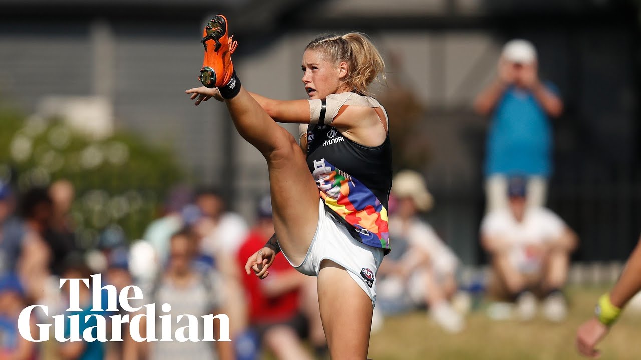 Tayla Harris hits out at social media 'animals' for 'sexual abuse' of AFLW star's photo  video