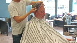 Hairdresser Barbers Haircut Using Blade Number 3 Side And Back