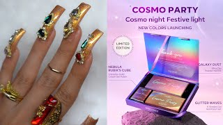 festive metallic gold 90s curve acrylic nails step by step ft. MODELONES COSMO PARTY!!