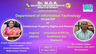FDP  on   Intellectual Property Rights and Patents -Innovation & IPR for Academics and Research