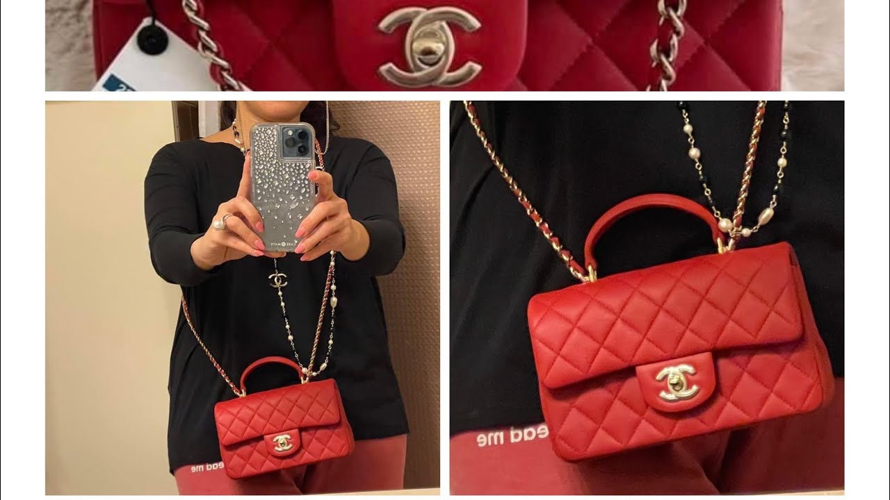 Chanel Mini Handle 22P Red with Handle unboxing and reviewing ❤️🌹♥️ 