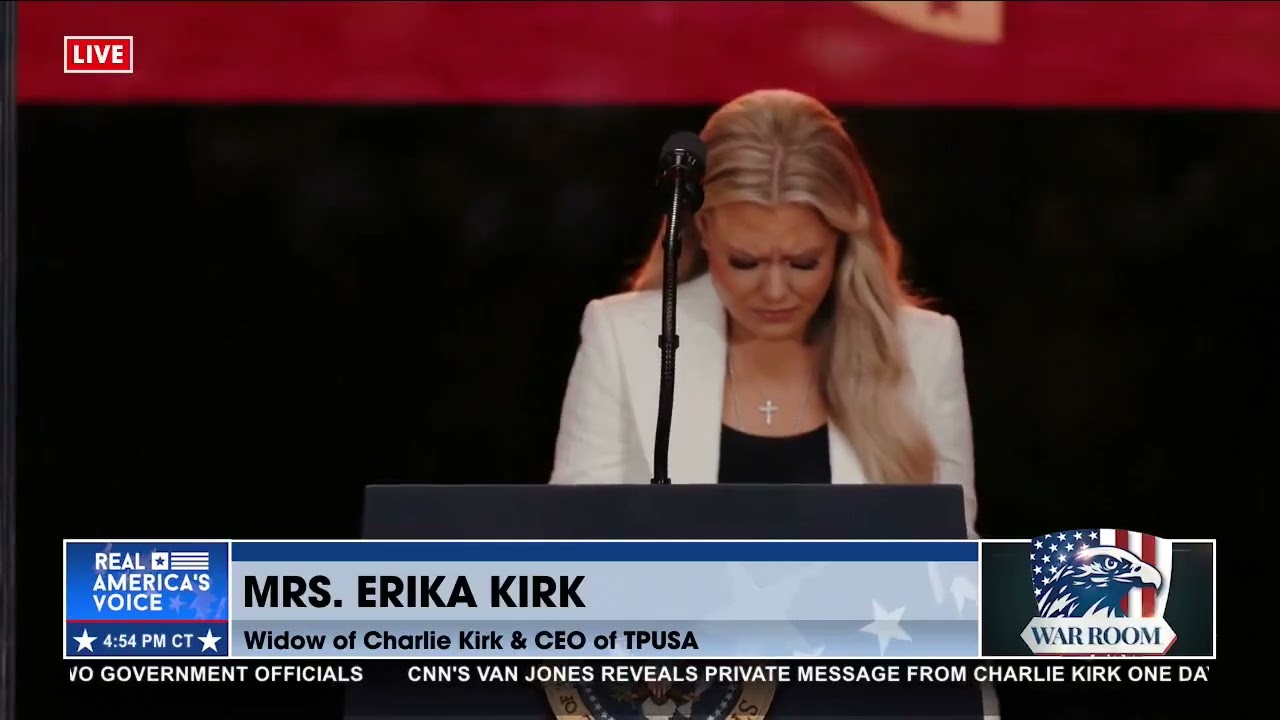 CROWD ERUPTS AS MRS ERIKA KIRK TAKES THE STAGE!
