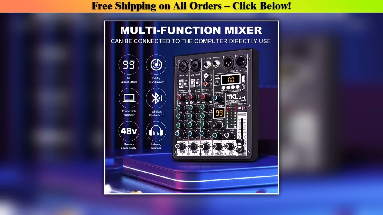 TKL 4 Channel 99 DSP Audio Mixer 48V Phantom Power USB Studio Sound Mixers Bluetooth DJ Console