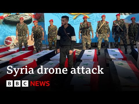 Syria drone attack kills at least 100 people in Homs - BBC News @BBCNews