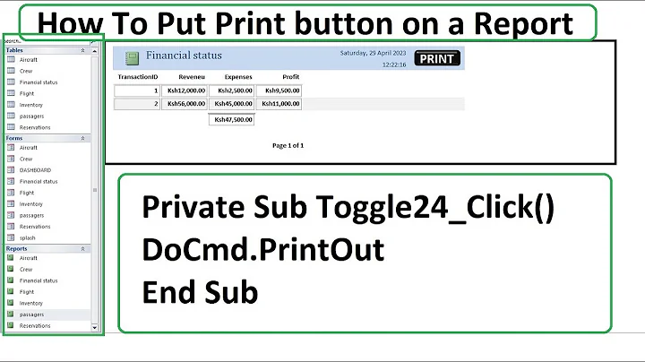 How to put PRINT button on a Report | Microsoft Access Projects Reports