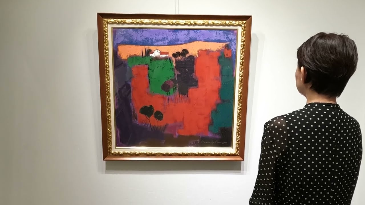 絵画の油絵でロジェ・ボナフェが描いた南仏の風景画「9月の紫色の木