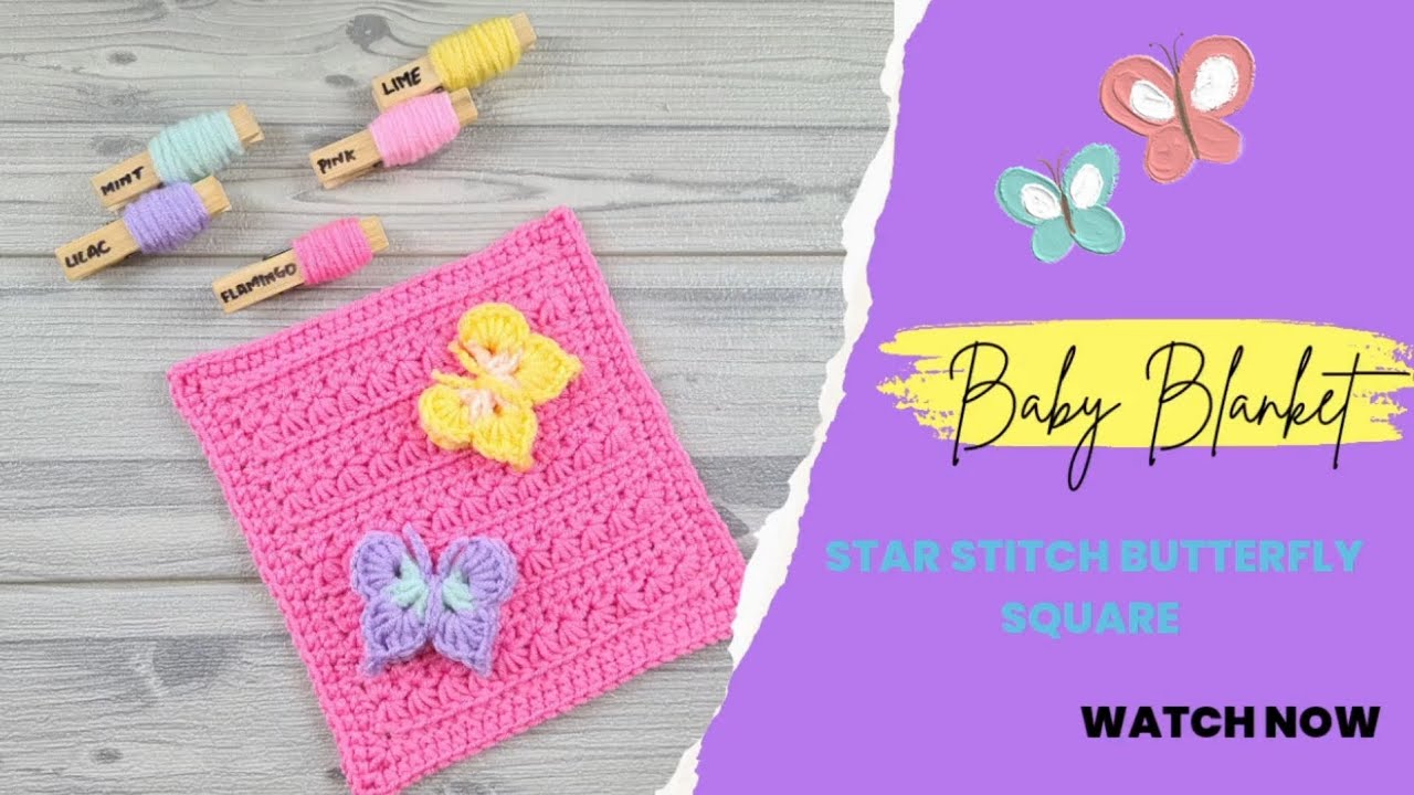 Crochet Star Stitch🌟Crochet Butterfly🦋Baby Blanket series Block 12