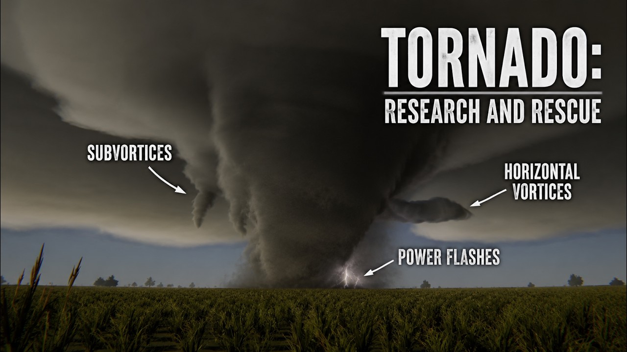 Multivortex Tornado with Horizontal Vortices & Power Flashes
