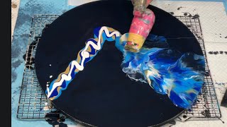 TABLE TOP TRANSFORMATION ~ diy art acrylic pouring on pine table top ocean themed colours STUNNING screenshot 4