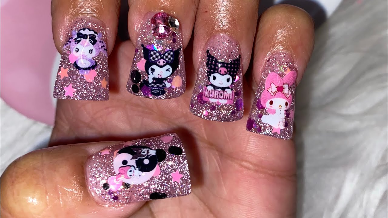 🖤💜Kuromi & My Melody Duck nails🖤with Happy gel 💜 long luxury forms from