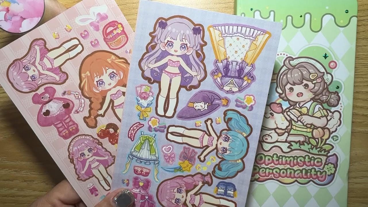 Thiết kế Sticker vườn hoa tím công chúa ChiBi tóc hồng,tóc xanh, tóc vàng xinh đẹp