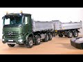 GREAT RC TRUCK AROCS 8X8 SCALEART UNBOXING, FIRST TEST!! HYDRAULIC THREE SIDES TIPPER WITH TRAILER