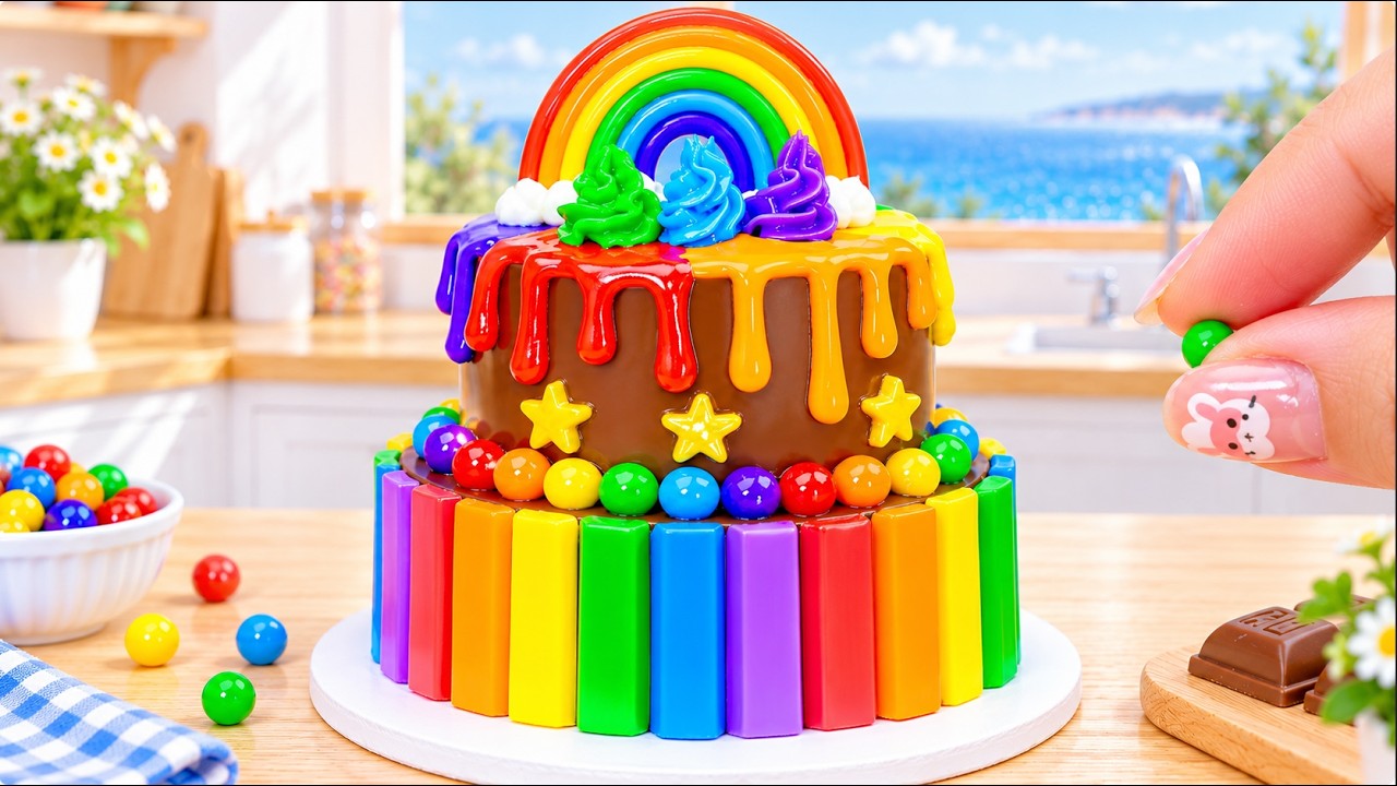 Amazing Mini Rainbow Cake | Colorful Chocolate Bar Cake Decorating by Amazing Cake