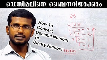 Decimal Number to Binary Number in Malayalam, Decimal to Binary