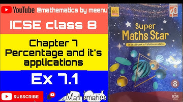 ICSE class 8, Super maths star class 8, Chapter 7, Percentage and its applications,Ex 7.1