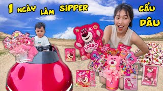 HẰNG NGA THẮNG TÊ TÊ 1 NGÀY BẠN VOI BOY LÀM SIPPER TẤT CẢ ĐỒ ĂN MÀU GẤU DÂU