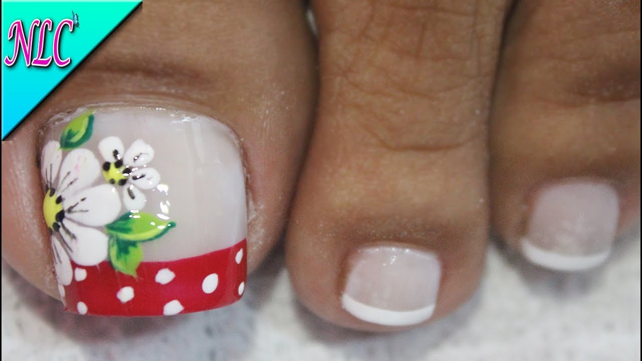 Diseno De Unas Para Pies Flor Y Frances Principiantes Flower Nail Art French Nail Art Nlc