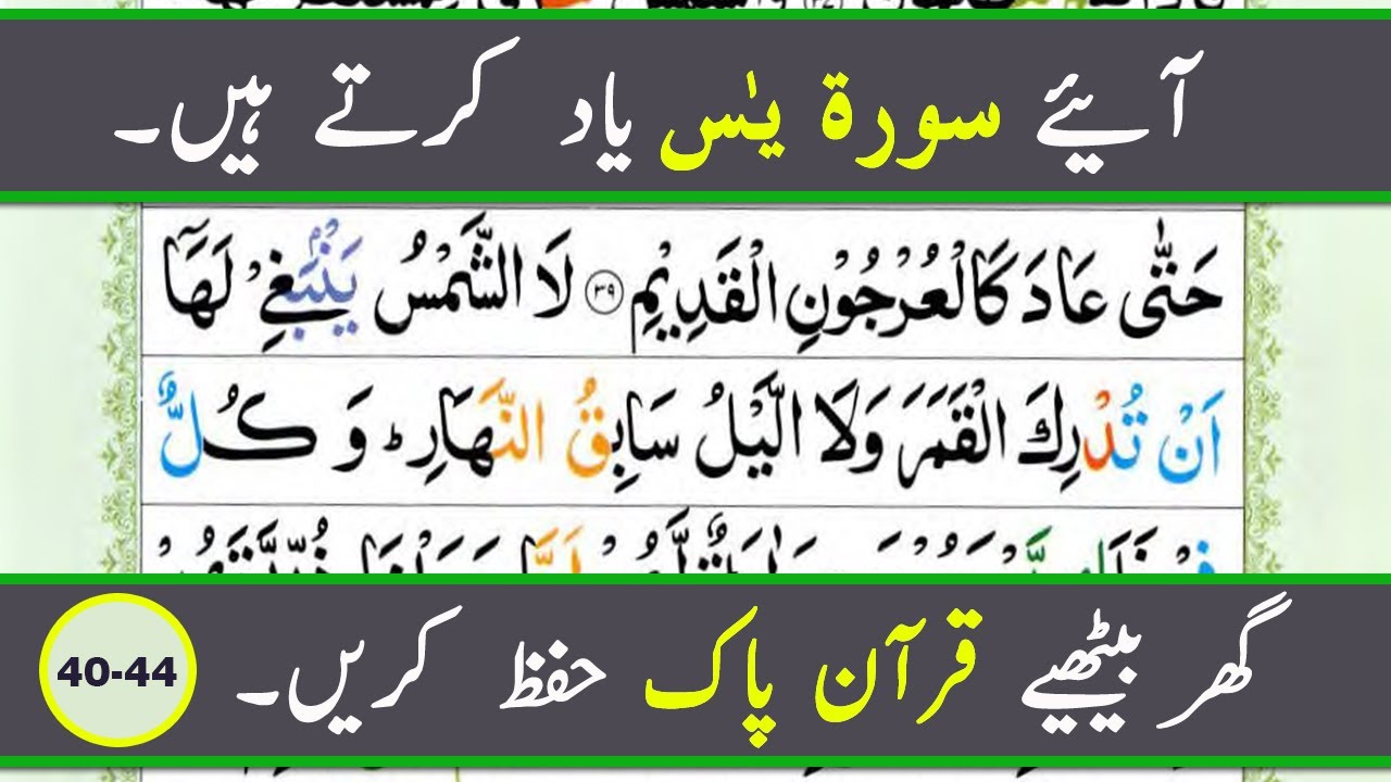 Learn and Memorize Surah Yasin Word by Word (Verses 40-44) || How To