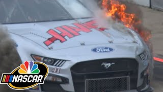 Cole Custer's car engulfed in flames during NASCAR Cup Series race at Michigan | Motorsports on NBC