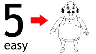 Number 5 into motu drawing easy - How to draw motu from motu patlu cartoon drawing step by step easy