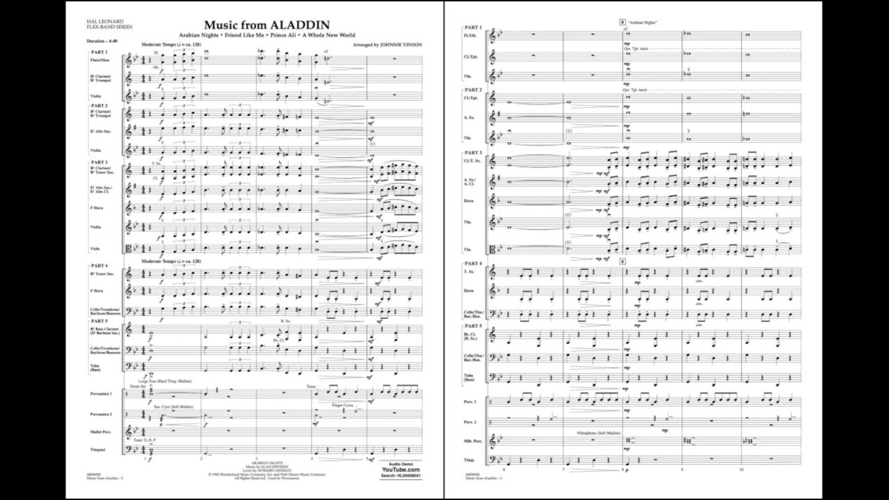 Music From Aladdin Arranged By Johnnie Vinson Youtube