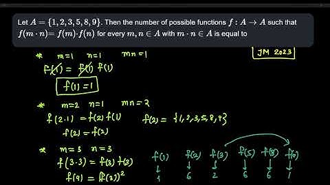 Let A={1,2,3,5,8,9}. Then the number of possible functions f:A→A such that f(m n)=f(m)f(n) for every