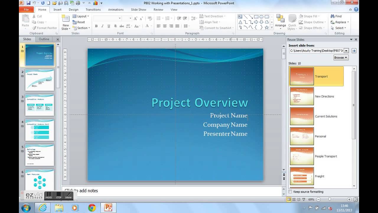 powerpoint insert another presentation