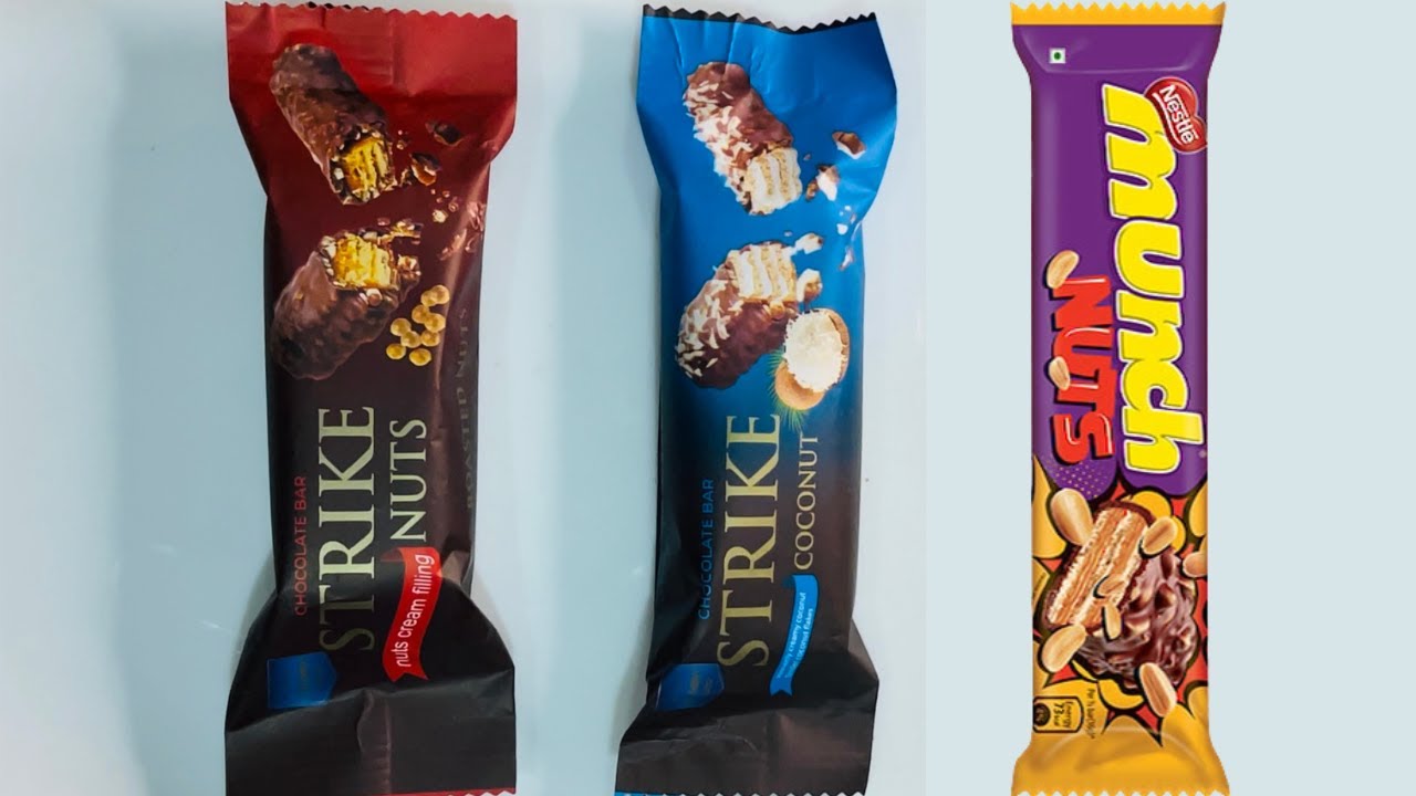 Nestle Munch Nuts vs Strike Coconut vs Nuts Chocolate Bar Unpacking SatisfyingChocolateOpening