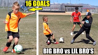 16 GOALS and BIG BRO vs LITTLE BROS SOCCER CHALLENGE! ⚽