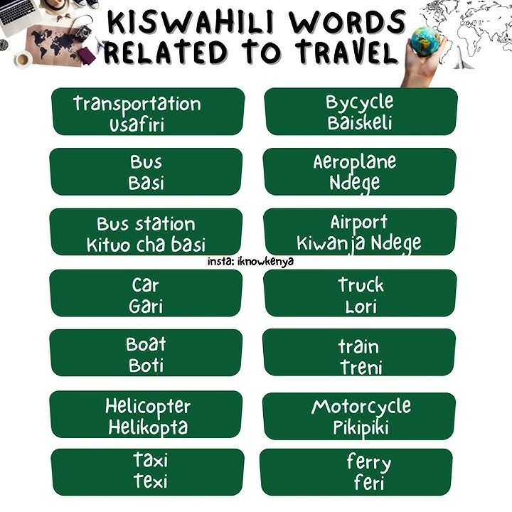 Useful Swahili words related to travel in Kenya and East Africa