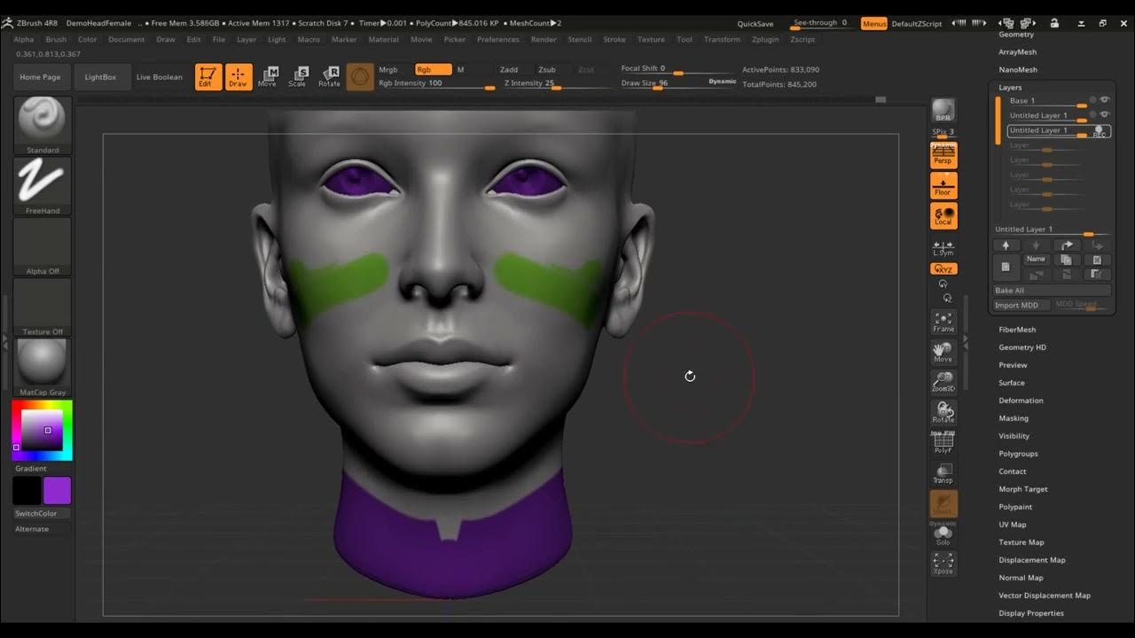 Zbrush Polypaint Tutorals Layer fill change color and erase YouTube