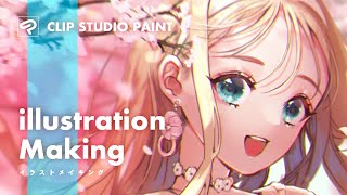 クリスタメイキング】桜と少女[簡単厚塗り]-Illustration making