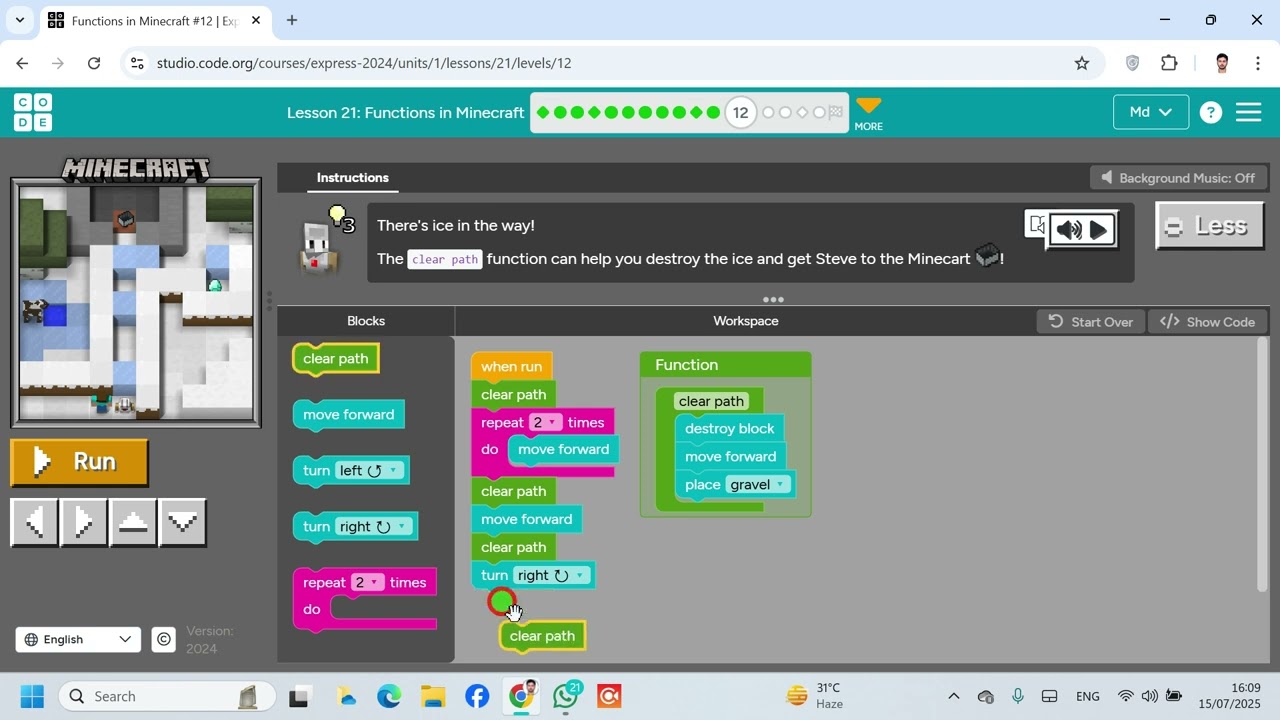 Lesson 21 Functions in Minecraft 12
