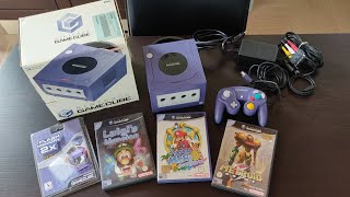 Retro unboxing Nintendo GameCube + Luigi's Mansion, Super Mario Sunshine, Metroid Prime.