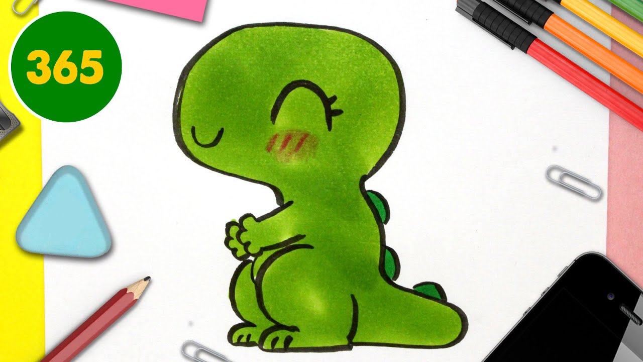 Como desenhar um dinossauro kawaii - Curso de Desenho - Eu que Desenhei