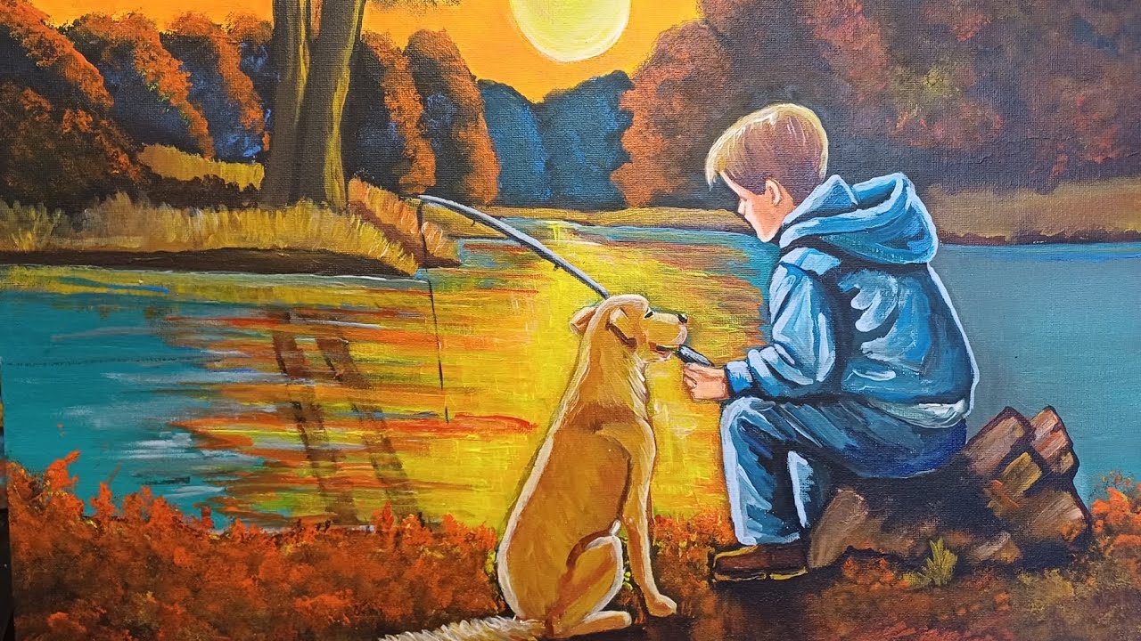 A Young Boy And His Faithful Dog Time-lapse Acrylic Painting Gone