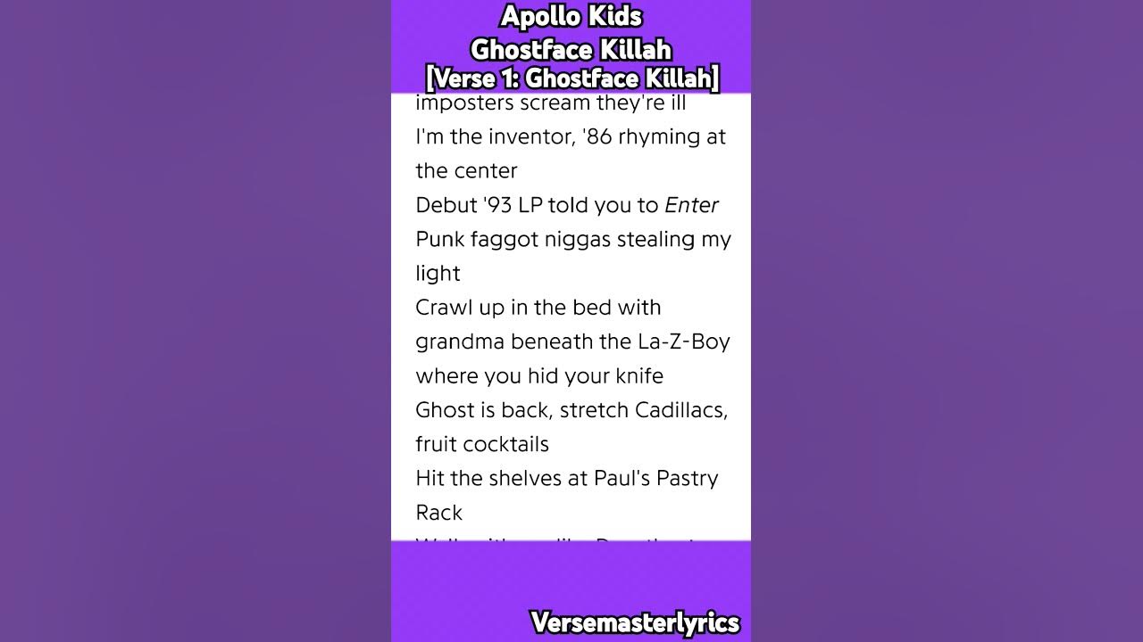 Apollo Kids Ghostface Killah [Verse 1: Ghostface Killah] #hiphop #rap #verse #lyrics #nelly