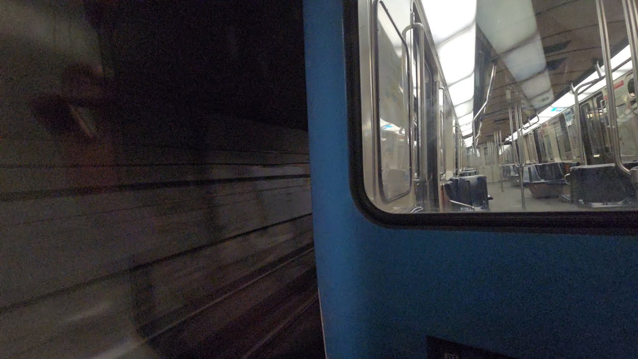 MR-73 metro train ride between Angrignon and Charlevoix metro stations on the Green Line in Montreal