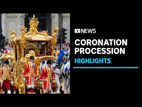King charles iii and camilla in gold state coach procession after the coronation | abc news